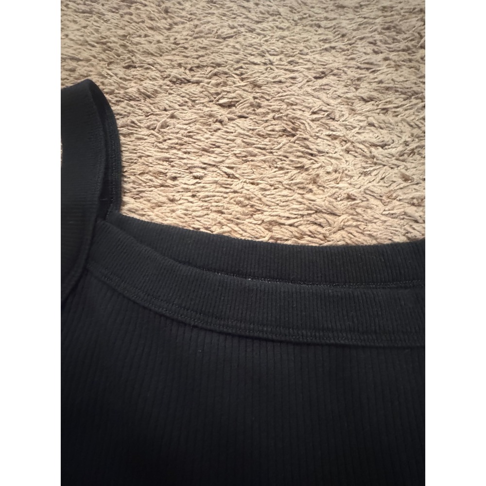 American Eagle Ribbed Black Tank‎ Top Women's Large Square Neck Stretch Basic - Picture 2 of 5